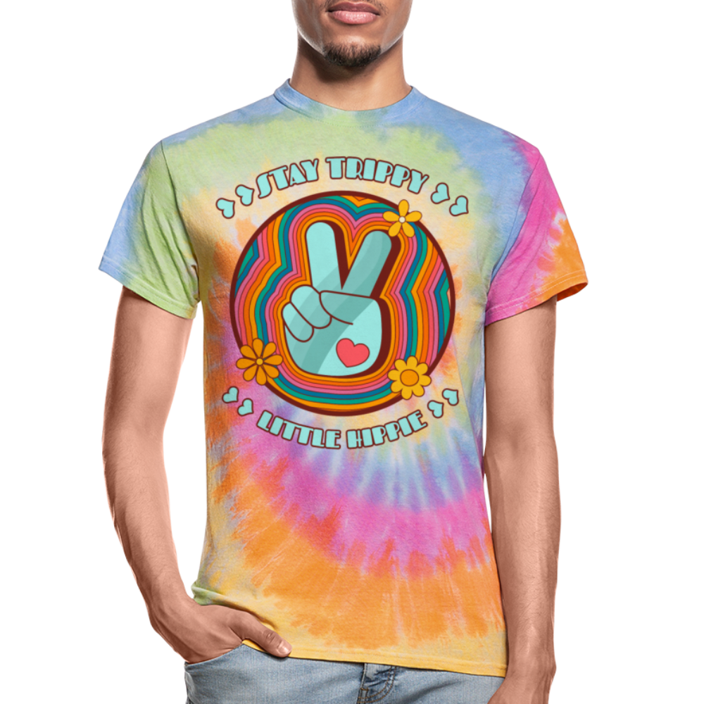 Stay Trippy Little Hippie Unisex Tie Dye T-Shirt - rainbow