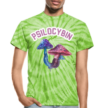 Load image into Gallery viewer, Psilocybin Magic Mushroom Unisex Tie Dye T-Shirt - spider lime green
