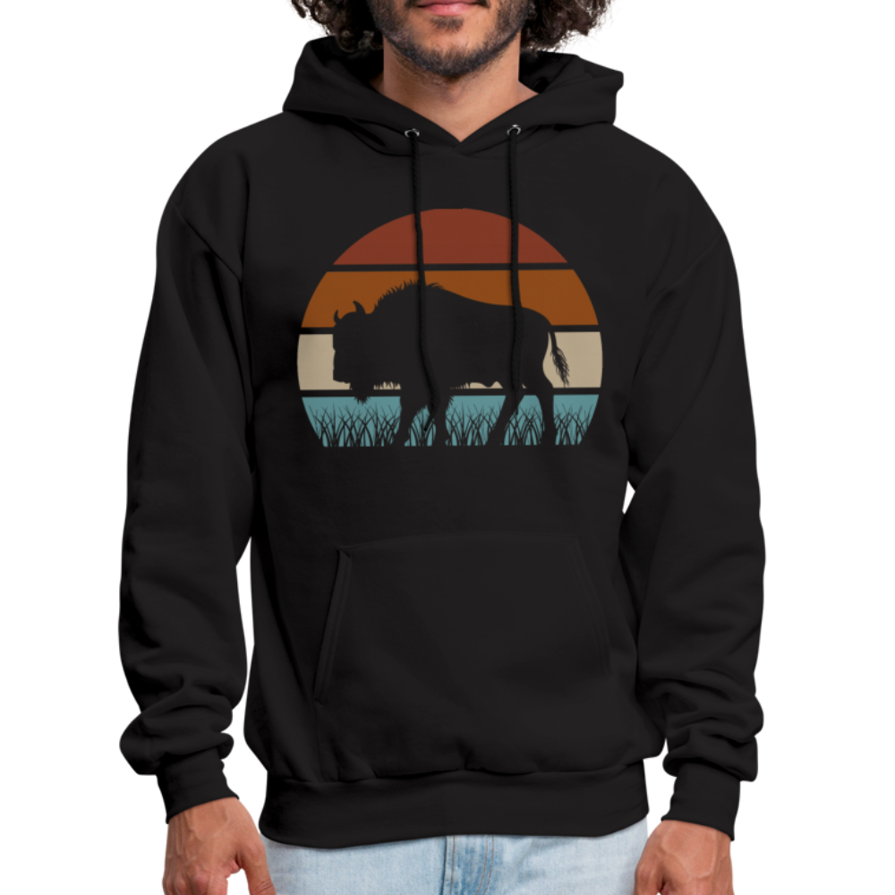 Great American Bison Buffalo Vintage Retro Sunset Hoodie - black