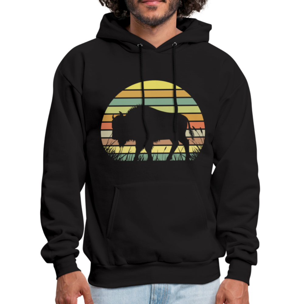 Great American Bison Buffalo Vintage Retro Sunset Hoodie - black