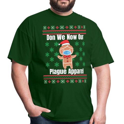 Funny Santa with Mask Don We Now Our Plague Apparel Ugly Christmas Sweater Style Unisex Classic T-Shirt - forest green