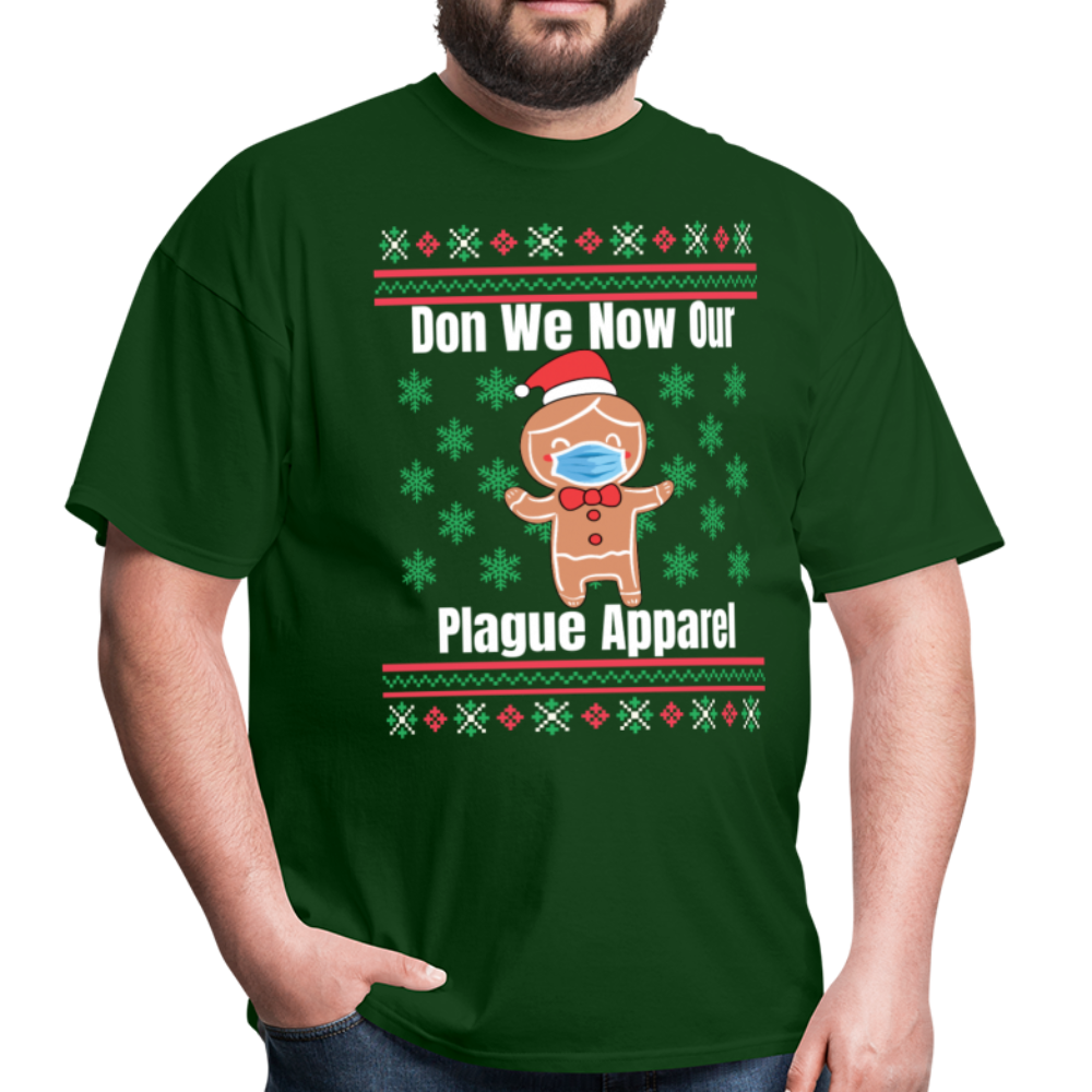 Funny Santa with Mask Don We Now Our Plague Apparel Ugly Christmas Sweater Style Unisex Classic T-Shirt - forest green