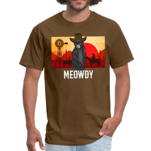 Load image into Gallery viewer, Meowdy Texas Landscape Cowboy Cat Meme Unisex Classic T-Shirt - brown
