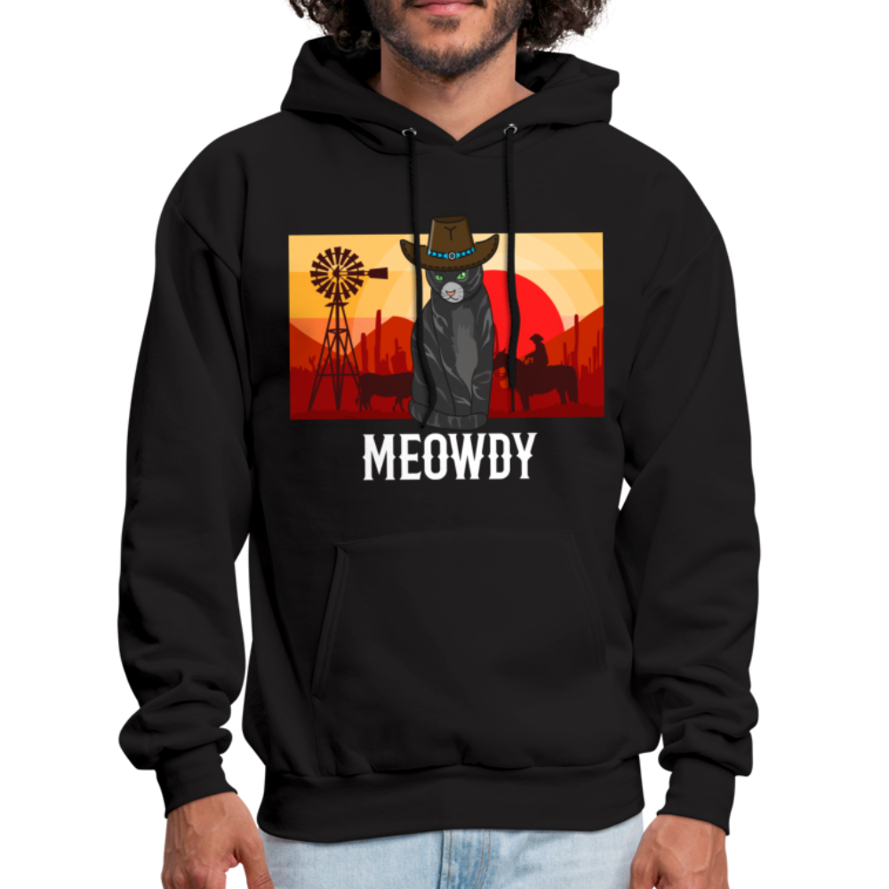 Meowdy Texas Landscape Cowboy Cat Meme Hoodie - black