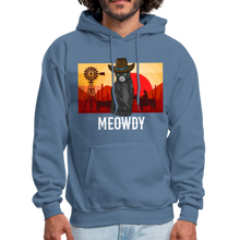 Load image into Gallery viewer, Meowdy Texas Landscape Cowboy Cat Meme Hoodie - denim blue
