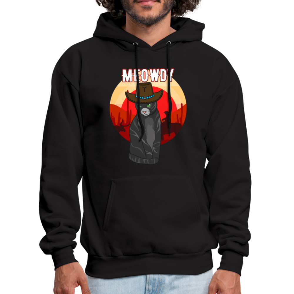 Meowdy Texas Landscape Cowboy Cat Meme Hoodie - black