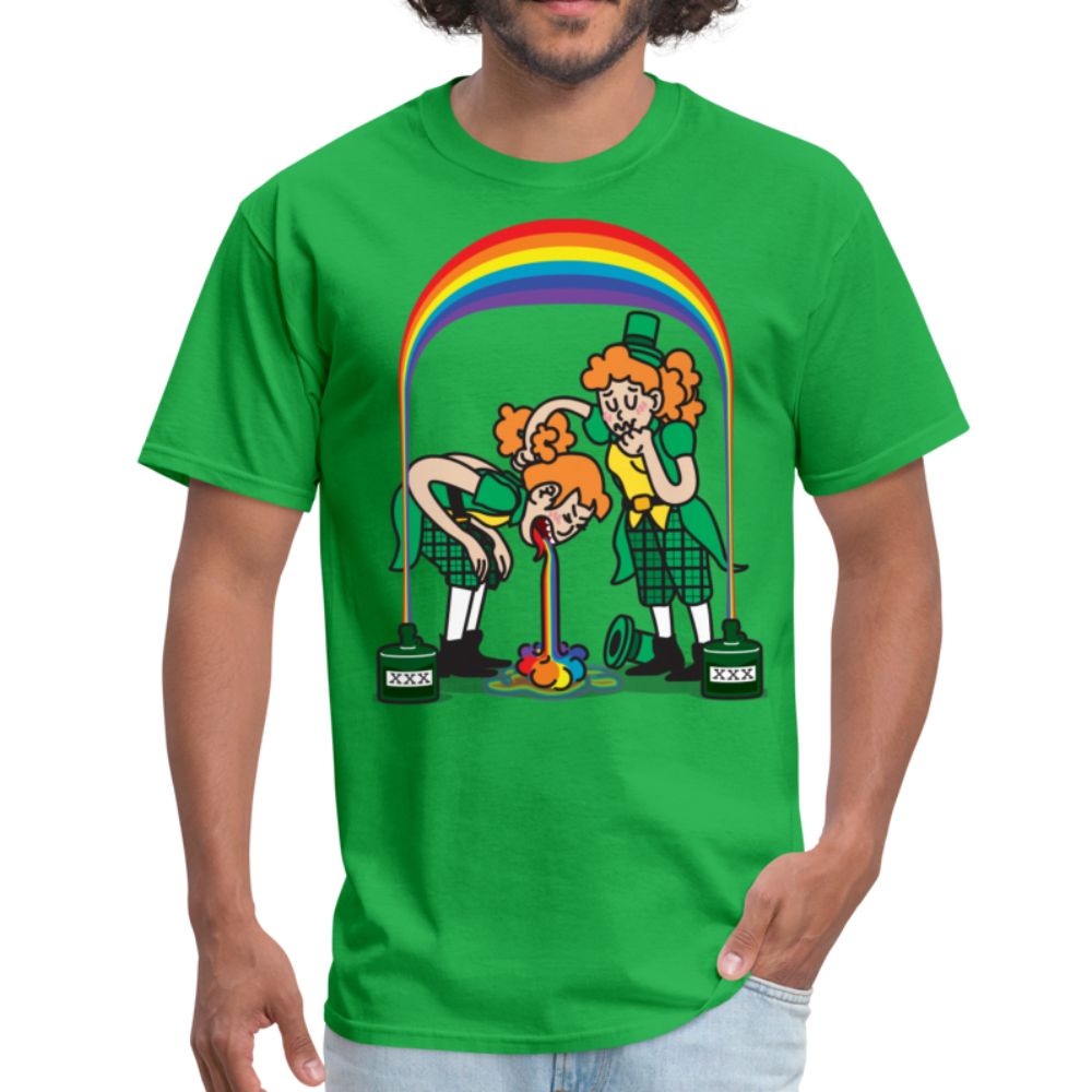 Funny, Saint Patrick’s Day Partying Leprechaun and Rainbow Unisex Classic T-Shirt - bright green