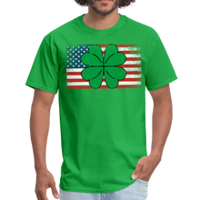 Load image into Gallery viewer, Distressed Irish American Flag Shamrock St. Patrick&#39;s Day Unisex Classic T-Shirt - bright green
