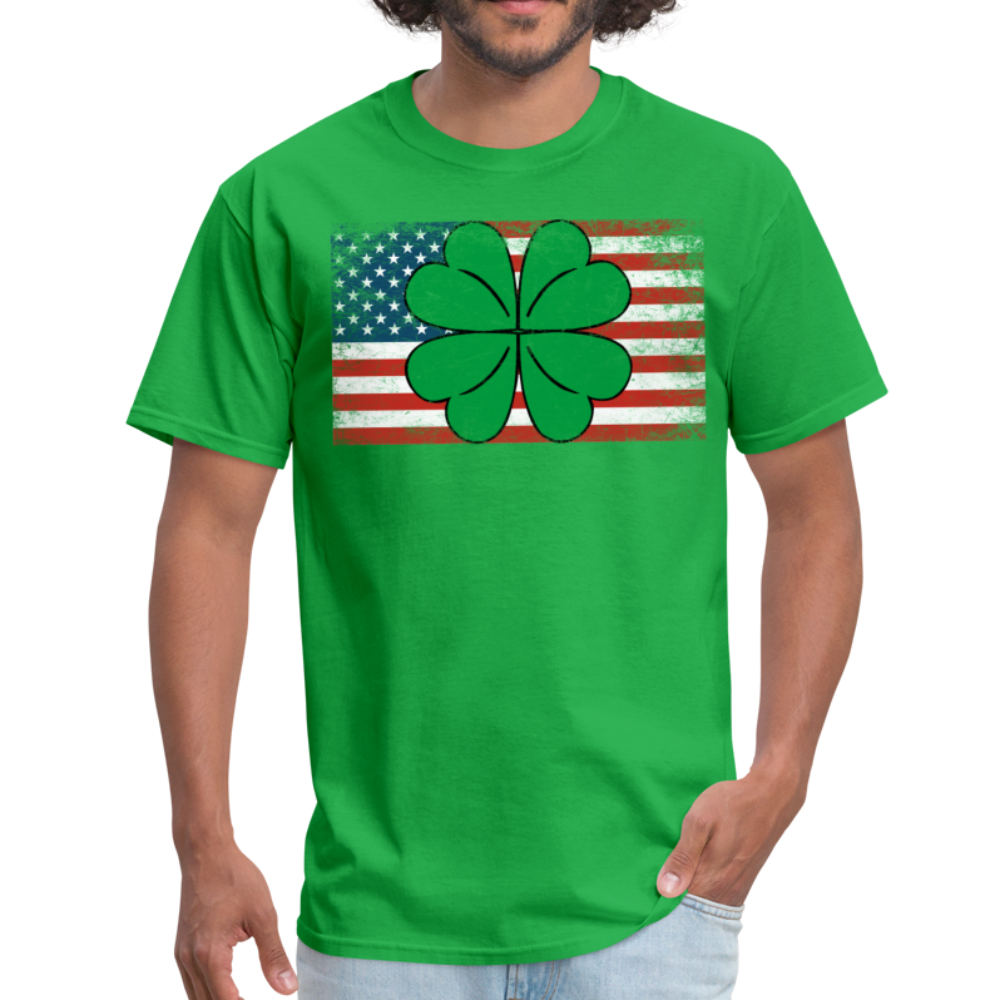 Distressed Irish American Flag Shamrock St. Patrick's Day Unisex Classic T-Shirt - bright green