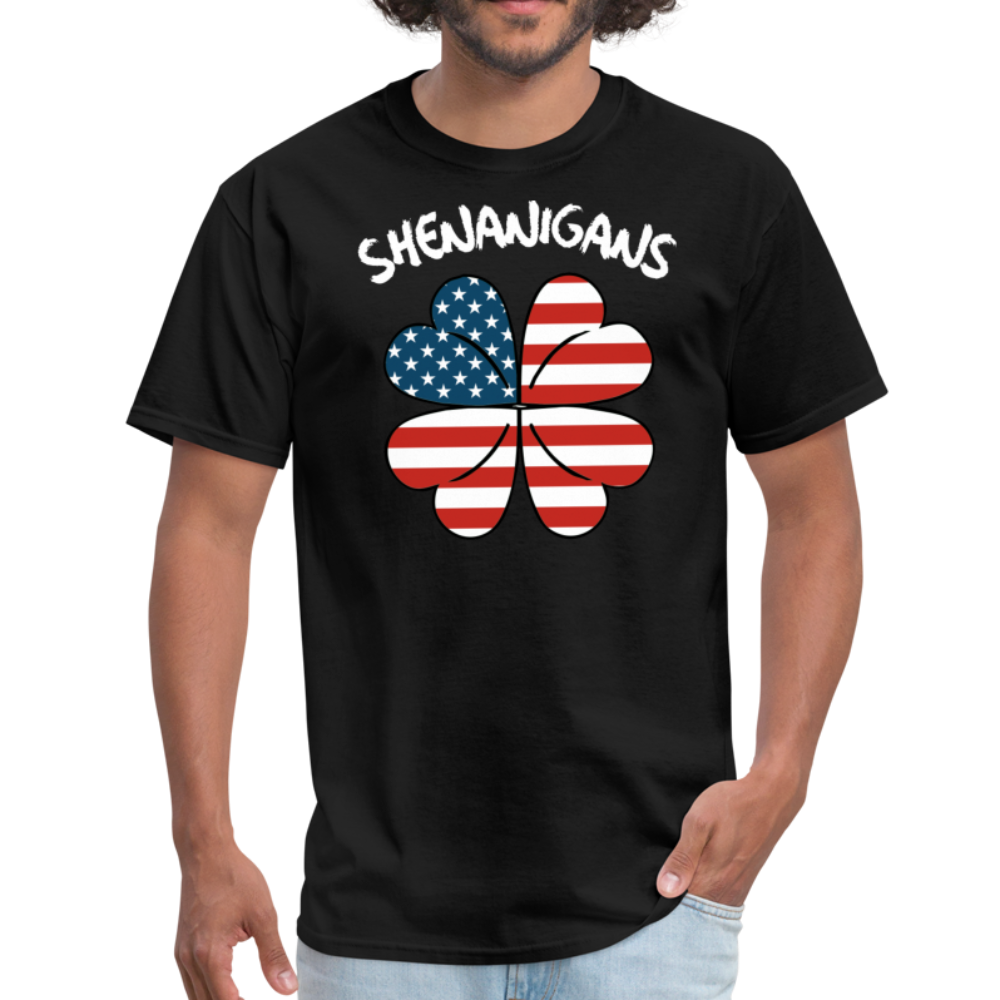 Shenanigans Irish American Flag Shamrock St. Patrick's Day Unisex Classic T-Shirt - black