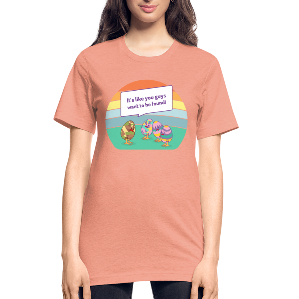 Funny Easter Egg Hunt Unisex Heather Prism T-Shirt - heather prism sunset