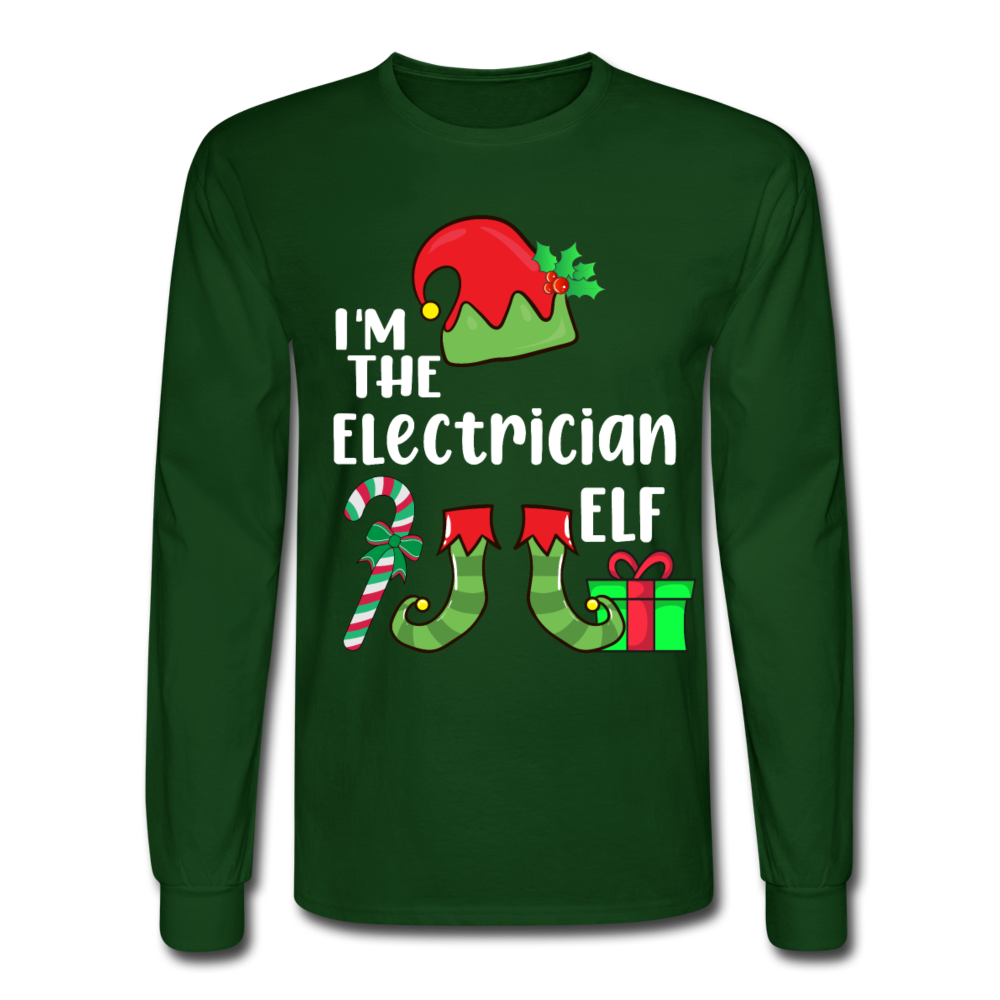 I'm The Electrician Elf Men's Long Sleeve Christmas T-Shirt - forest green