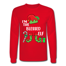 Load image into Gallery viewer, I&#39;m The Blessed Elf Men&#39;s Long Sleeve Christmas T-Shirt - red
