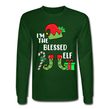 Load image into Gallery viewer, I&#39;m The Blessed Elf Men&#39;s Long Sleeve Christmas T-Shirt - forest green
