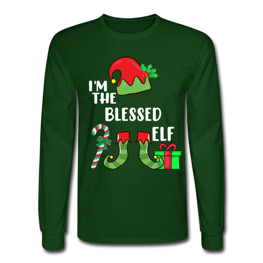 I'm The Blessed Elf Men's Long Sleeve Christmas T-Shirt - forest green