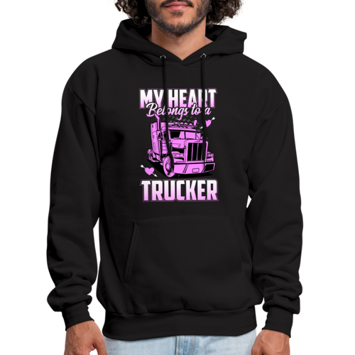 My Heart Belongs to a Trucker Hoodie Trucker Wife - black