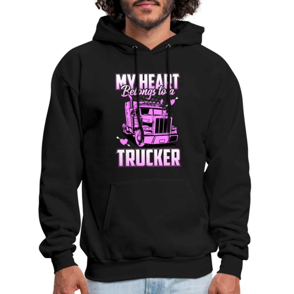 My Heart Belongs to a Trucker Hoodie Trucker Wife - black