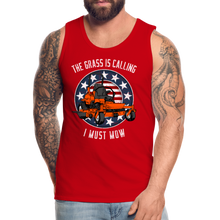 Load image into Gallery viewer, The Grass Is Calling I Must Mow Funny Lawn Mowing Men’s Premium Tank - red
