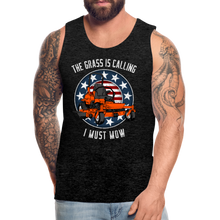 Load image into Gallery viewer, The Grass Is Calling I Must Mow Funny Lawn Mowing Men’s Premium Tank - charcoal grey
