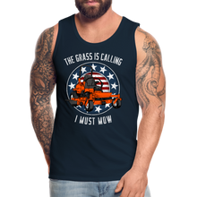 Load image into Gallery viewer, The Grass Is Calling I Must Mow Funny Lawn Mowing Men’s Premium Tank - deep navy
