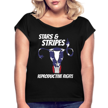 Load image into Gallery viewer, Stars and Stripes Reproductive Rights Women&#39;s Roll Cuff T-Shirt - black
