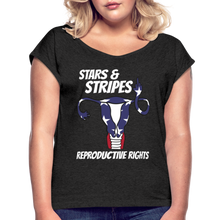 Load image into Gallery viewer, Stars and Stripes Reproductive Rights Women&#39;s Roll Cuff T-Shirt - heather black
