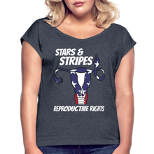 Load image into Gallery viewer, Stars and Stripes Reproductive Rights Women&#39;s Roll Cuff T-Shirt - navy heather
