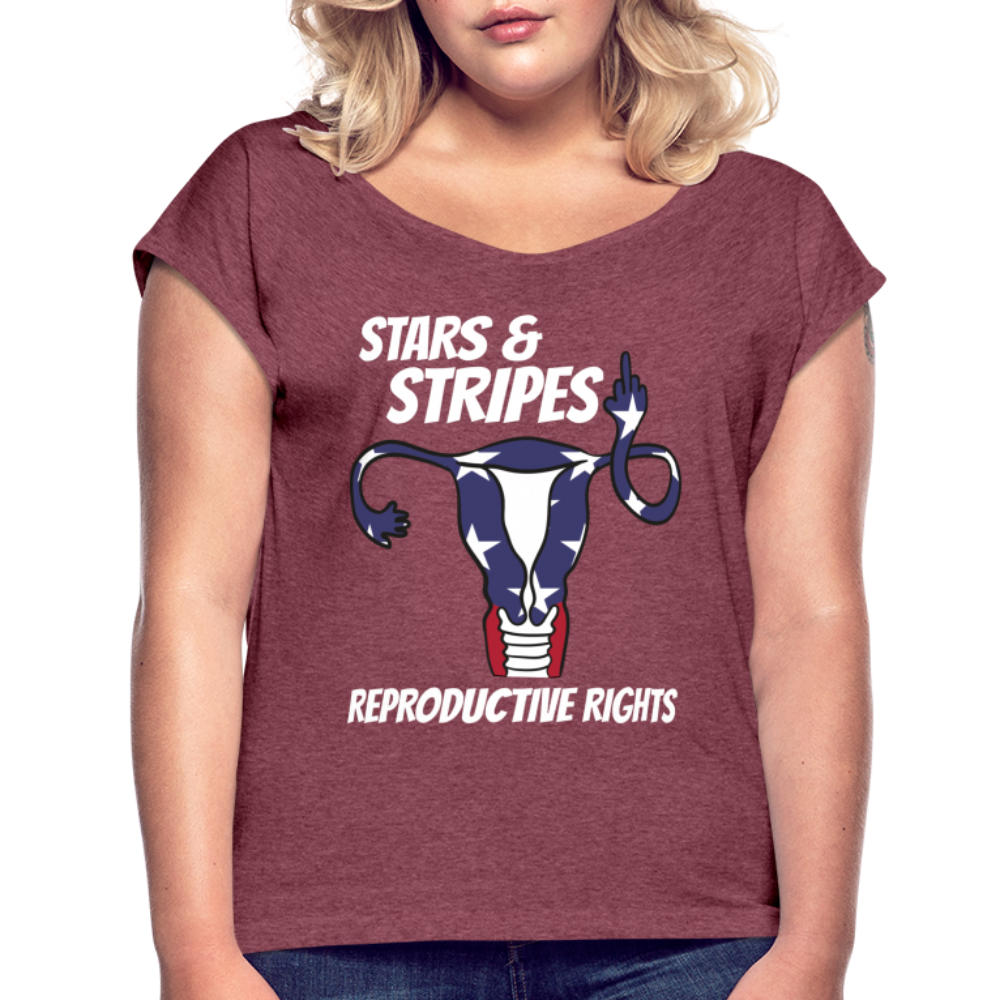 Stars and Stripes Reproductive Rights Women's Roll Cuff T-Shirt - heather burgundy