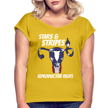 Load image into Gallery viewer, Stars and Stripes Reproductive Rights Women&#39;s Roll Cuff T-Shirt - mustard yellow
