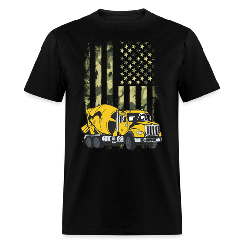 Cement Truck Driver Concrete Mixer Camouflage American Flag Unisex T-Shirt - black