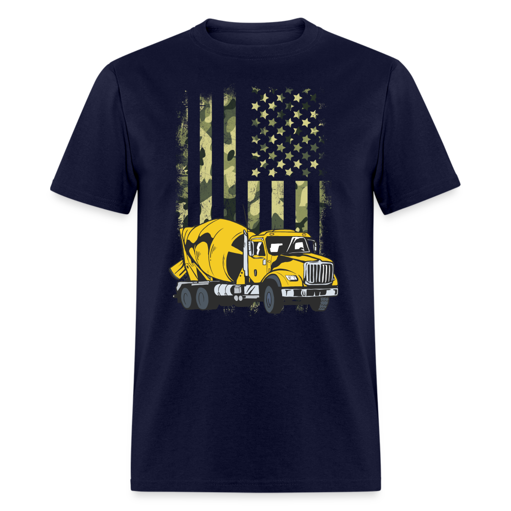 Cement Truck Driver Concrete Mixer Camouflage American Flag Unisex T-Shirt - navy
