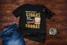 Load image into Gallery viewer, Weekend Forecast Cigars with Chance of Cognac Gifts Unisex Classic T-Shirt
