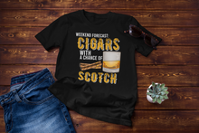 Load image into Gallery viewer, Weekend Forecast Cigars with Chance of Scotch Gifts Unisex Classic T-Shirt
