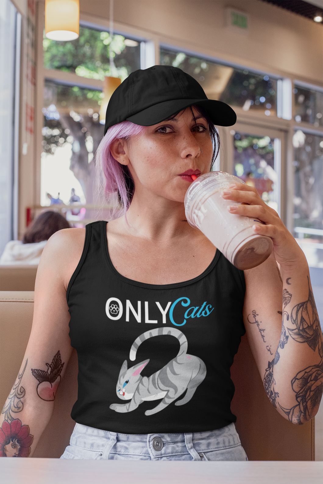 Cute Only Cats Adult Fans Meme Women's Longer Length Fitted Tank